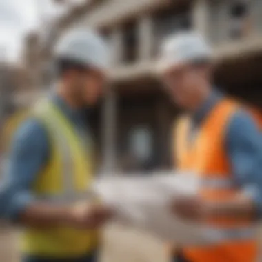 An architect discussing plans with a contractor at a construction site