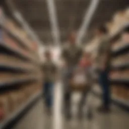 Illustration showcasing military families shopping at Costco
