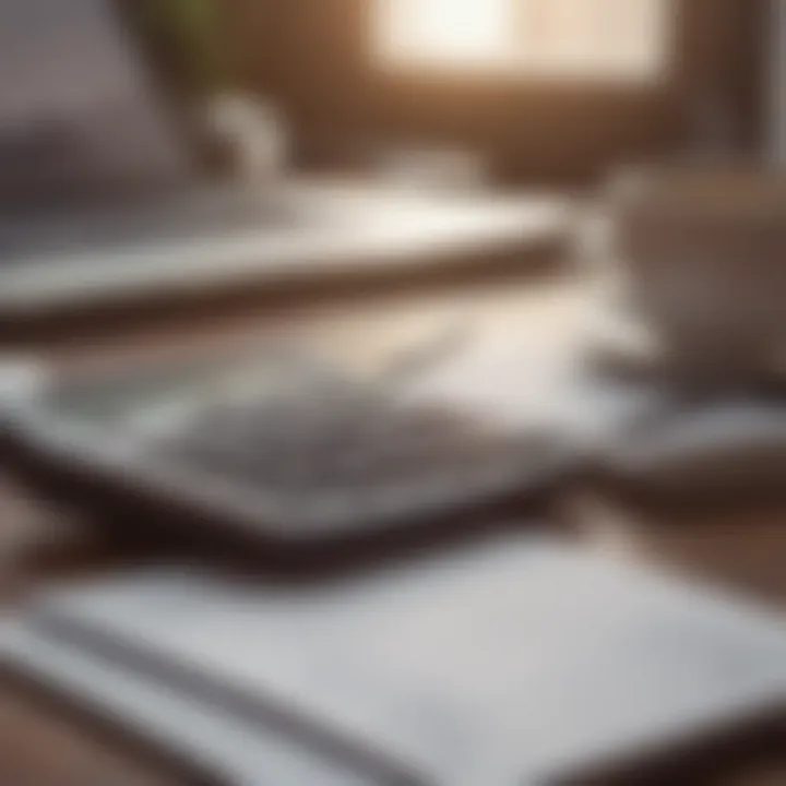 A calculator, notebook, and coffee cup on a table symbolizing financial planning