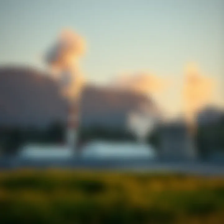 Geothermal energy plant with steam rising in the background