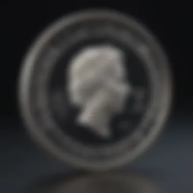 A silver coin displayed against a dark background, highlighting its shine and details.