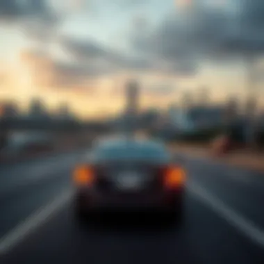 Navigating Urban Landscapes for Profitability A car on the road with a city skyline in the background