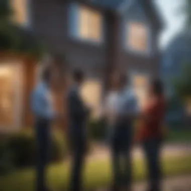 A couple discussing in front of a house