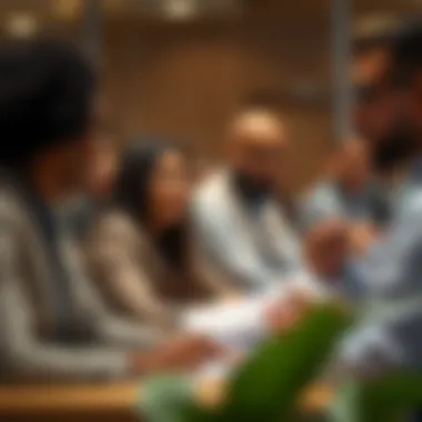 Networking in Finance A group of diverse professionals engaged in a finance seminar