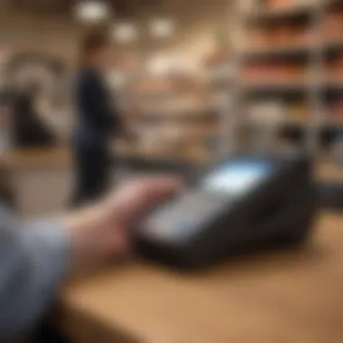 PayPal Portable Card Machine in Retail Use Business owner using the PayPal portable card machine at a retail location.