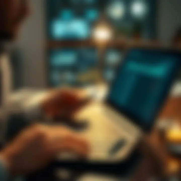 Person analyzing financial data on a laptop